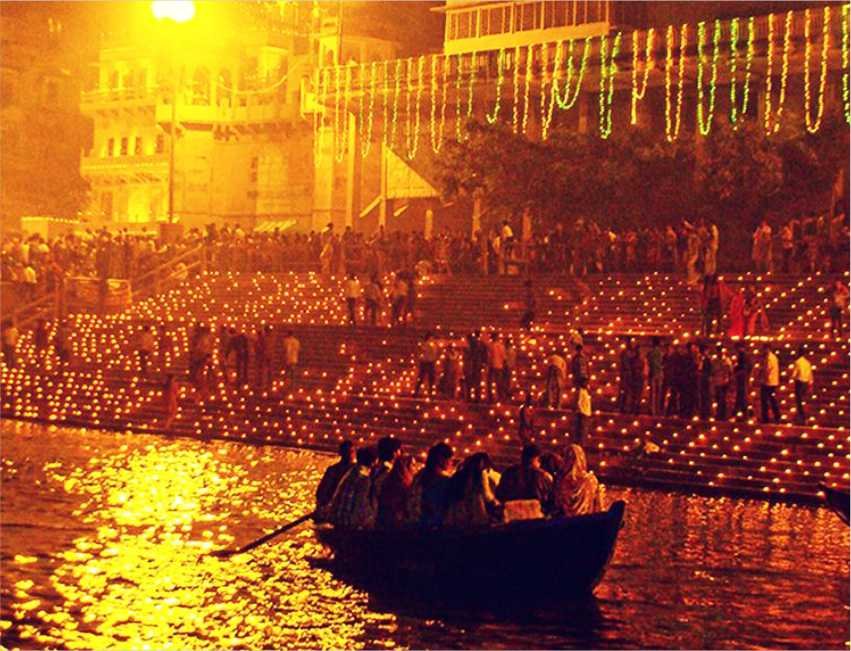Dev Diwali celebration with illuminated diyas on the ghats of Varanasi during Kartik Purnima Dev Diwali celebration with illuminated diyas on the ghats of Varanasi during Kartik Purnima