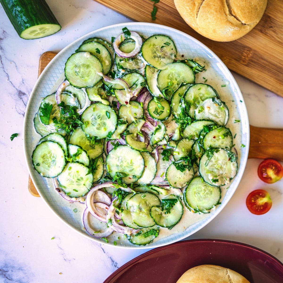 Fresh viral cucumber salad in a bowl with colorful ingredients and creamy dressing Fresh viral cucumber salad in a bowl with colorful ingredients and creamy dressing