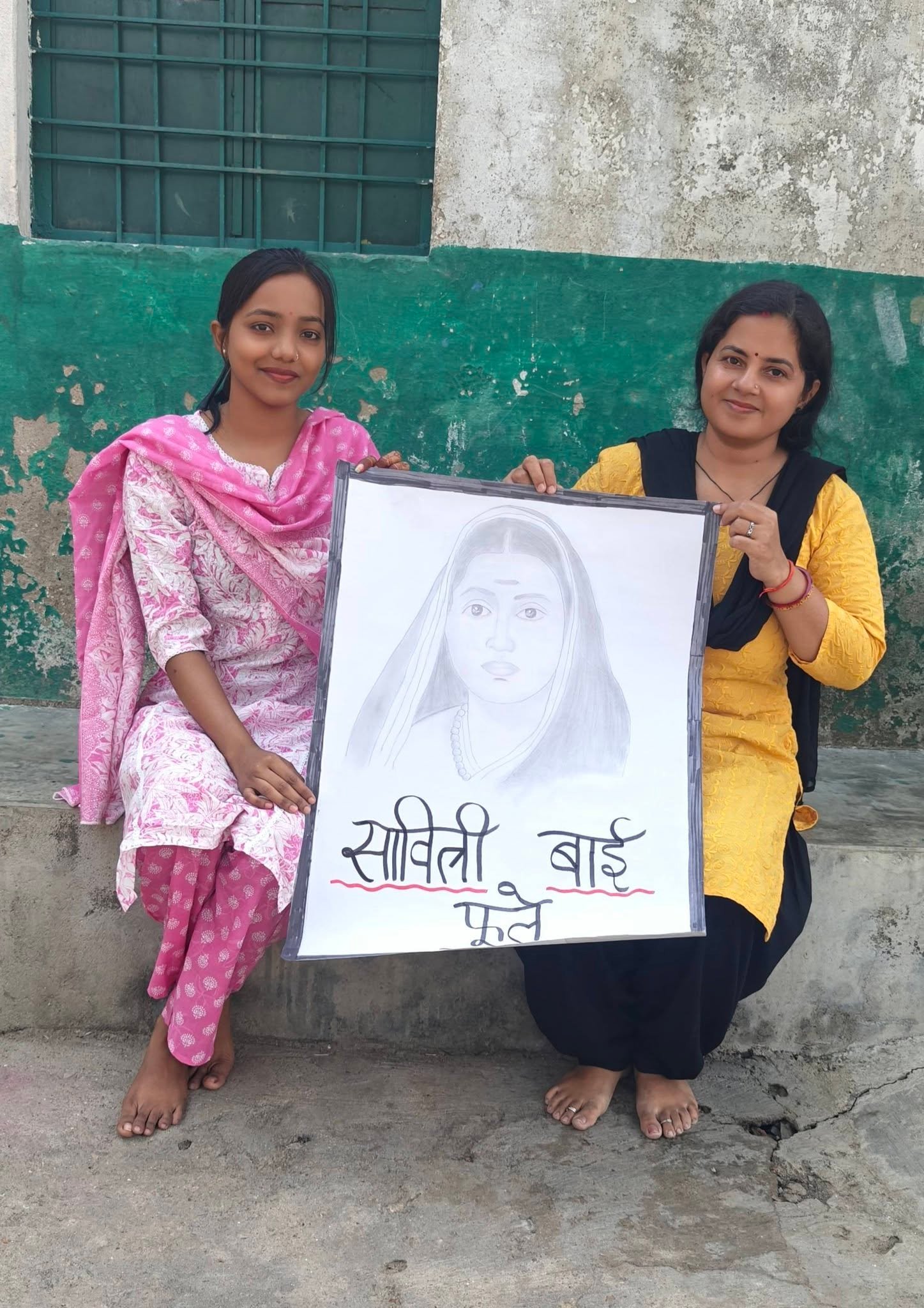 Captivating hand-drawn sketch of Savitribai Phule by trainee teacher Jaya Sharma, symbolizing women's education pioneer Captivating hand-drawn sketch of Savitribai Phule by trainee teacher Jaya Sharma, symbolizing women's education pioneer